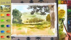 Without Sketch Landscape Watercolor - Low Hill (color mixing process) NAMIL ART