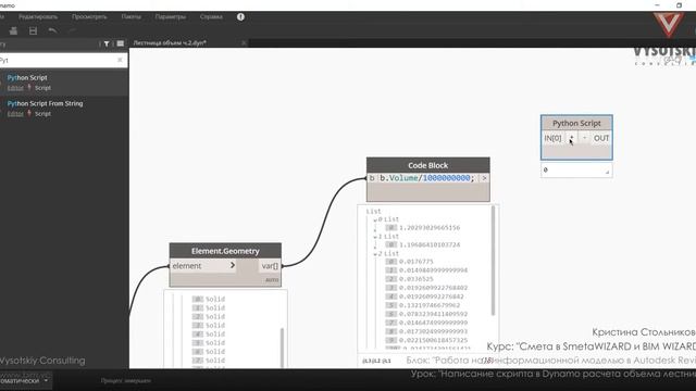 [Курс «Cмета в BIM»] Написание скрипта в Dynamo расчета объема лестниц