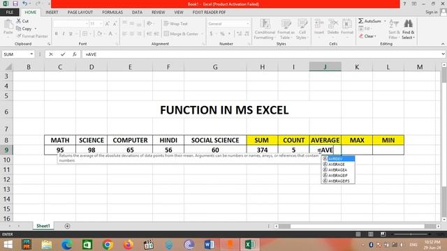SUM,COUNT.AVERAGE,MIN,MAX FUNCTION IN EXCEL