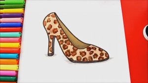Как нарисовать и раскрасить женскую туфлю  ( на высоком каблуке )