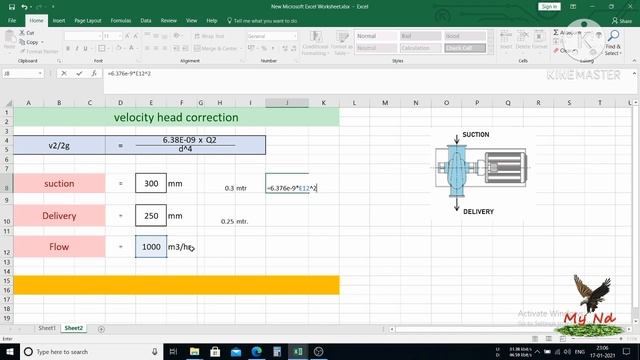 Pump V2/2g Calculation Excel Sheet....To be used in Pump Total Head смотреть онлайн