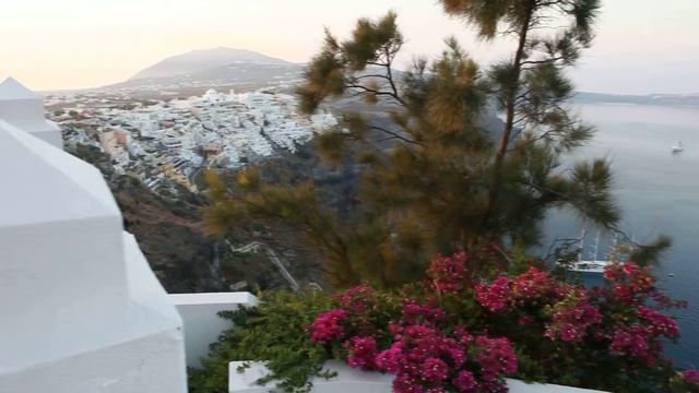 Sunset and Flowers on Santorini Island (HD)