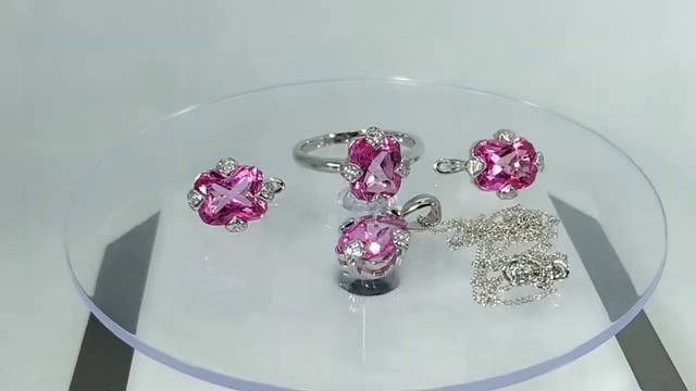 Серьги, кольцо и кулон на цепочке с натуральным розовым мистик топазом 10х8 мм Серебро 925