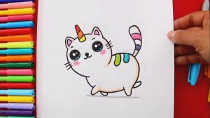 Как нарисовать кавайного радужного котенка-единорога с помощью блесток