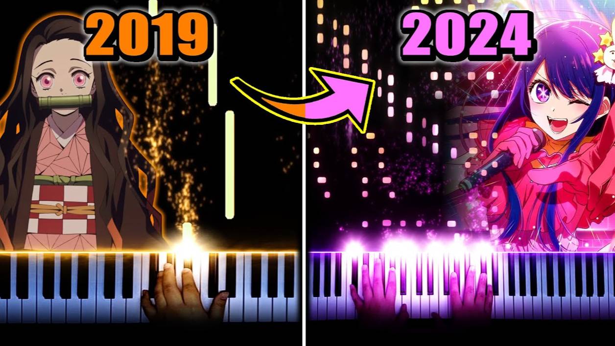 Самый популярный аниме-опенинг каждого года на пианино (2019-2024).