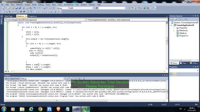 linear regression algorithm in c#