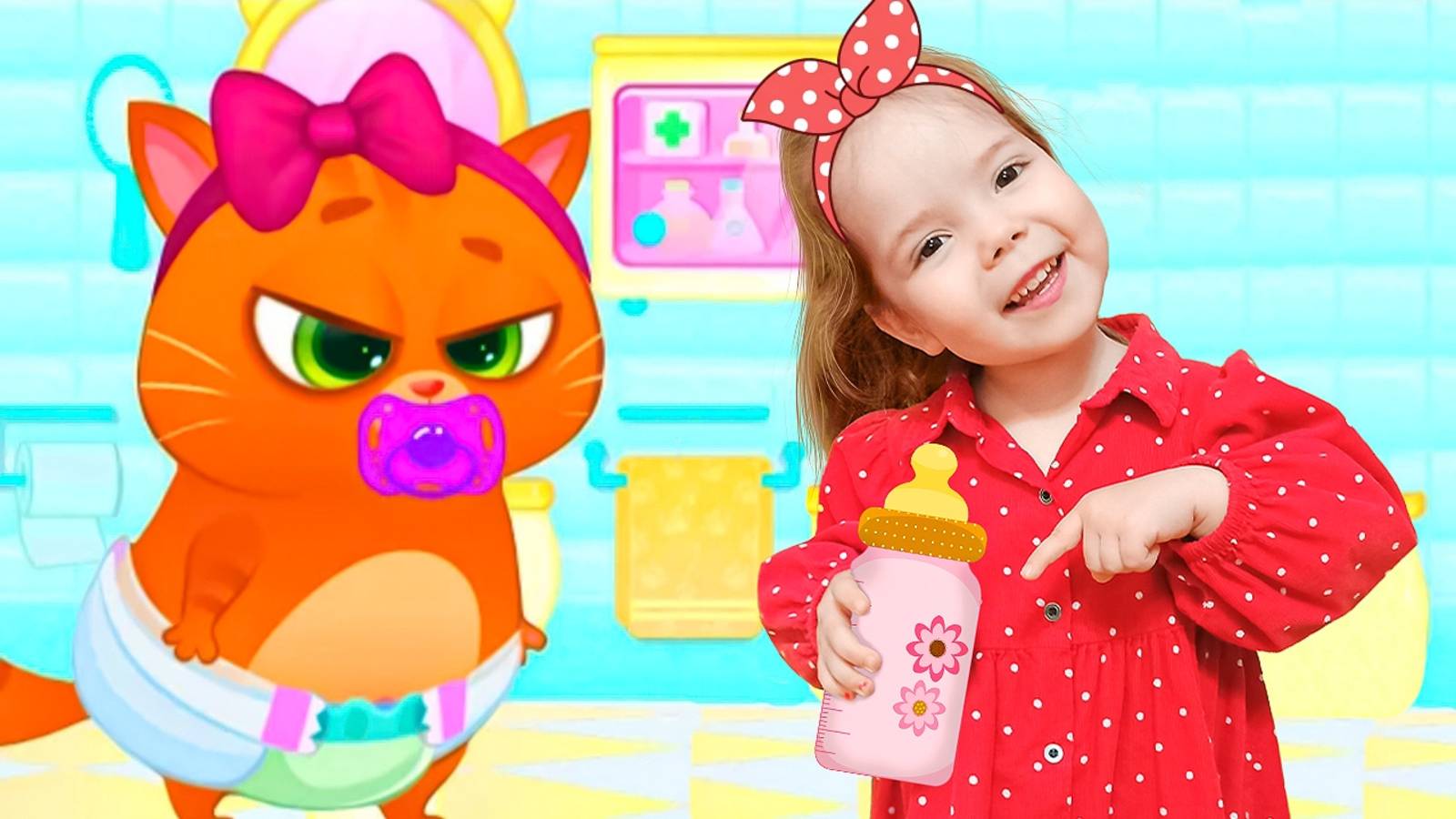 Настя и котик Bubbu играют в игре | Настя как мама собирает Бубу в детский сад