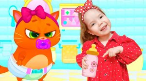 Настя и котик Bubbu играют в игре | Настя как мама собирает Бубу в детский сад