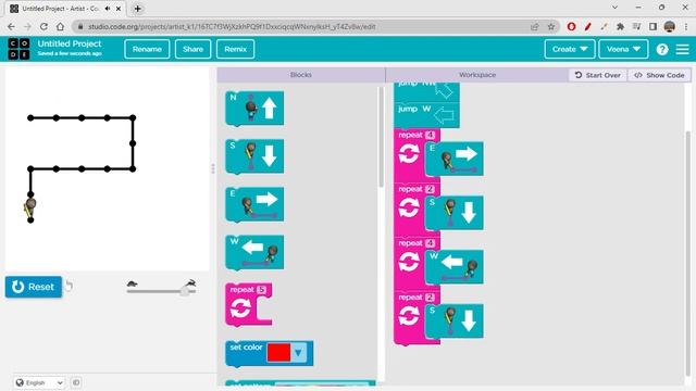 Drawing a digital number and letter in artist lab (Pre reader) of Code Studio or code.org