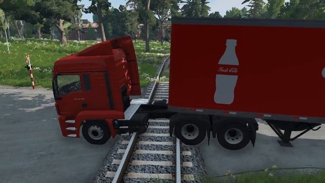 Mobil Truk Dan Bus Kecelakaan Vs Kereta Api Tabrakan Di Rel Perlintasan Rusak Hancur Beamng.Drive#2