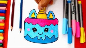 Как нарисовать торт в виде единорога в стиле кавайи