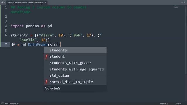 Adding a custom column to pandas dataframe in Python | Python Data Science | Python Coding Tutorial