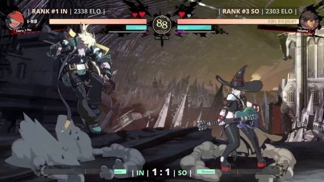 GGST ▰ Daru (#1 Ranked I-No) vs Tatuma (#3 Ranked Sol). Guilty Gear Strive
