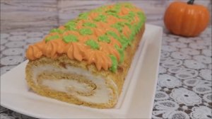 Тыквенный рулет. Рецепт крем чиз. Вкусная домашняя выпечка к чаю .Простое украшение