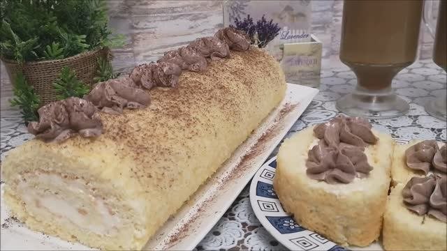 Бисквитный РУЛЕТ на КИПЯТКЕ с вкусным кремом. Быстрый и простой рецепт бисквитного рулета