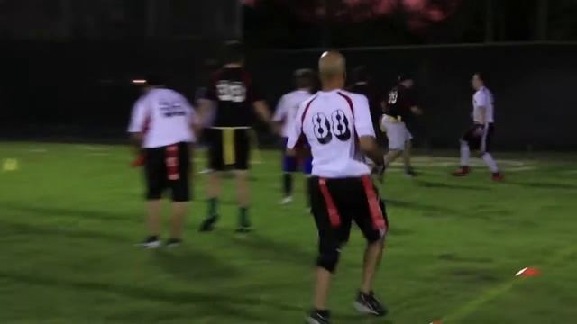 Flag Football 03202014 Black Mamba vs Pythons Devin throws TD pass to Jon Gorfine (one-handed catch