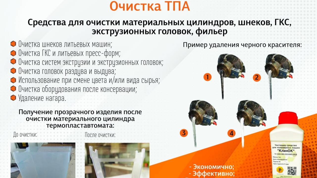 Очистка термопластавтомата чистящим средством КлинОк