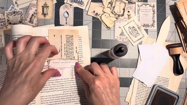 Make vintage style journal cards with French book page, coffee dyed index card, and Regency images