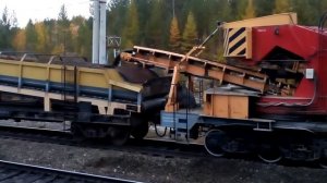Работа машины СЗП по уборке балласта.