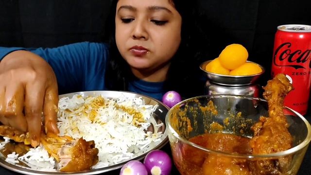 Eating White Rice, Chicken 🍗 Curry (Murgir Jhol), Rasgulla, Salad | Big Bite | Messy Eating ASMR