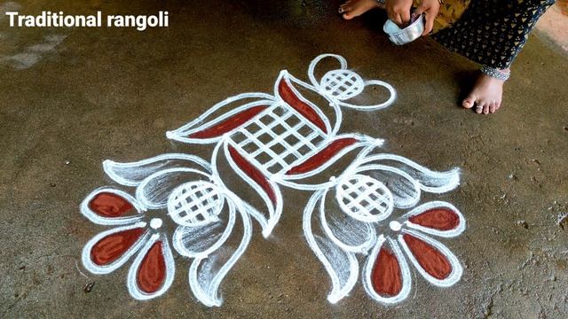 Vaigasi madham special flowers rangoli|5*1dots bigginers rangoli|pandaga muggulu|traditional rangol