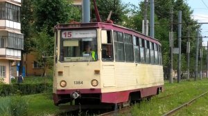 Трамвай Челябинска 71-605А №1384 маршрут 15 следует по проспекту Ленина