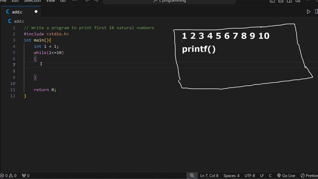 Program to print first n natural numbers in c | print first 10 natural numbers | cprogramming