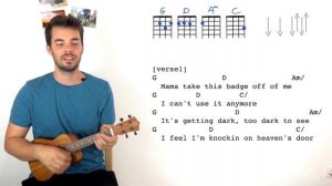 KNOCKIN' ON HEAVEN'S DOOR ukulele TUTORIAL - Bob Dylan - easy chords