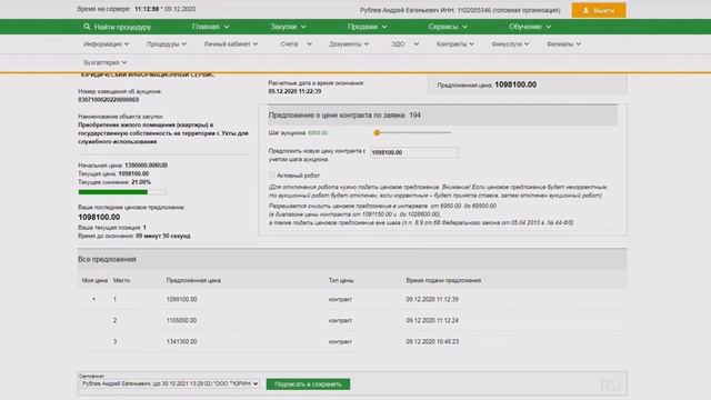 Пример реального аукциона