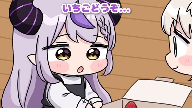 【手描き】ケーキのイチゴをもらえて嬉しそうなラプちゃんにデレデレなフブキ【/ホロライブ切り抜き】【切り抜き漫画】