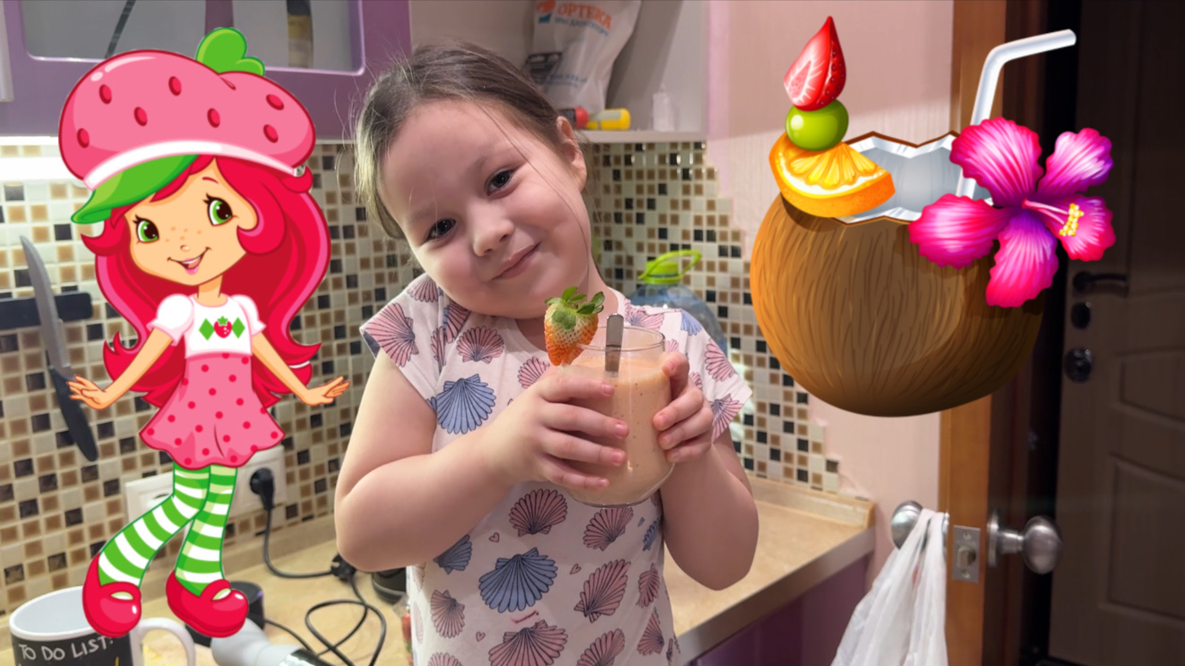 Молочный коктейль🥤🥰 рецепт для маленьких 🍓видео для детей👼🏻🩷