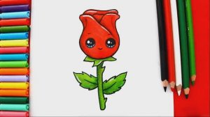 Как нарисовать и раскрашивать РОЗУ в стиле кавайи (очень легко)