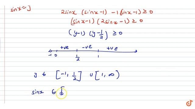 The set of all `x`
in the interval `[0,pi]`
for which `2sin^2x-3sinx+1geq0`
is______ смотреть онлайн