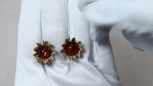 Серебряные серьги Янтарная волна с янтарём Я821921пк-к