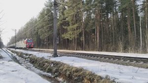 "весна" электровоз 3ЭС4К-018 "дончак" с наливным поездом на перегоне Заневский пост 1 - Ржевка