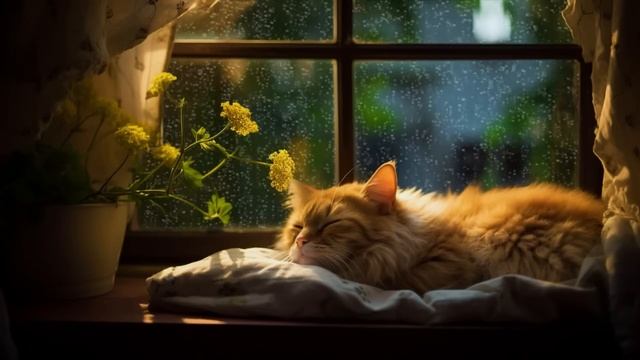 🐱 Кошачье мурлыканье и дождь за окном. Антистресс ASMR Успокаивающие звуки для расслабления