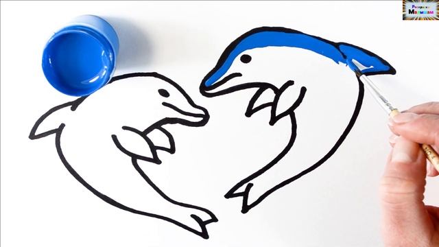 Рисуем морских обитателей. Как нарисовать парочку дельфинов смотреть онлайн