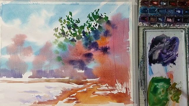 Март, на лесной опушке, быстрая акварель смотреть онлайн