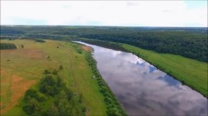 Обзор с квадрокоптера побережья Оки в районе деревни Воронино, Калужско-Алексинский каньон лето 2016