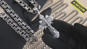 Серебряные цепи Бисмарк 100 грамм с крестом. Комплекты.