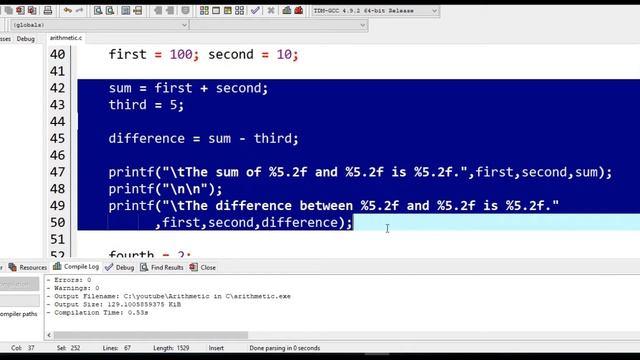 Arithmetic  Operators in C
