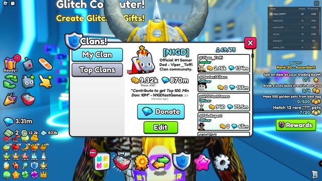 Lets go Top 100 with N1GD Clan in Pet Simulator 99