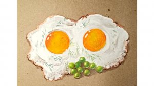 Как нарисовать яичницу гуашью используя кисть-губку.