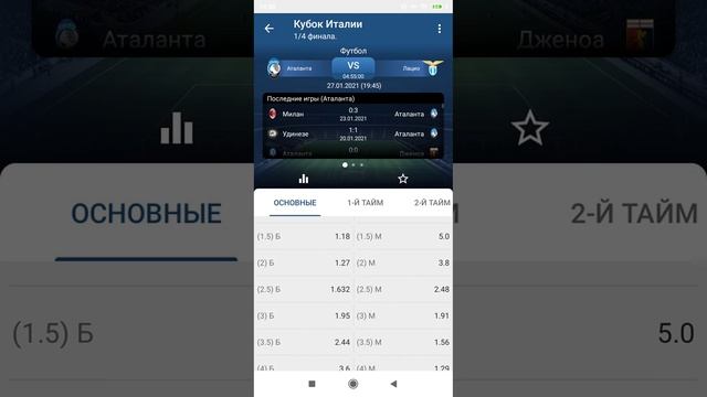 Аталанта Лацио Кубок Италии Прогноз смотреть онлайн