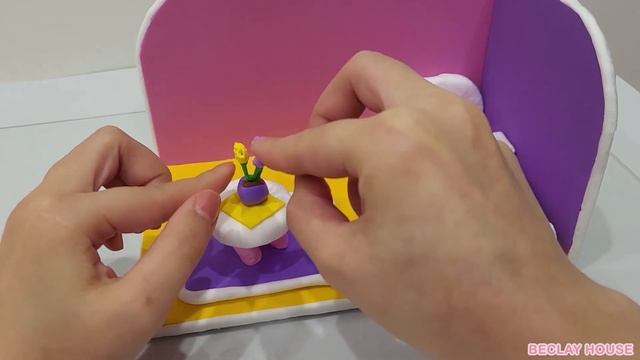 DIY How to make polymer clay miniature house ❤️ Pink House Bedroom, Piano from Polymer Clay #Beclay
