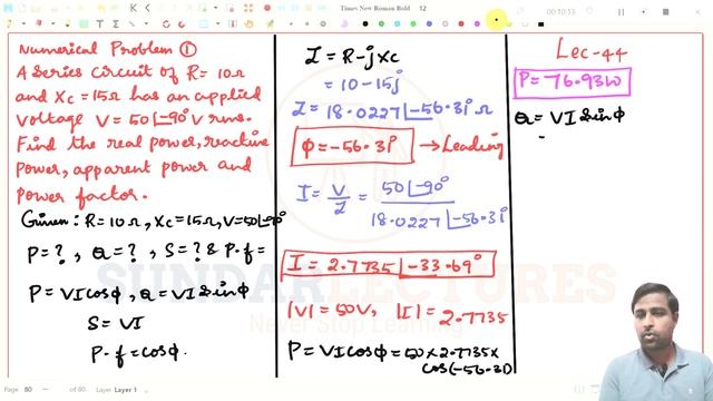 Numerical Problem; Series RC Circuit; Lecture: 44