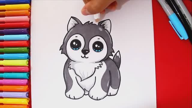 Как нарисовать милого щенка хаски