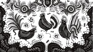 Рисую веселых курочек - черно-белая красота | Процесс рисования | Таймлапс