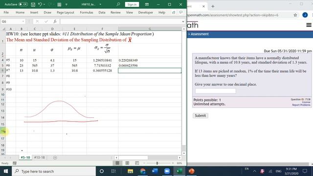 Statistics with Excel: Sampling Distribution of Sample Mean X_bar