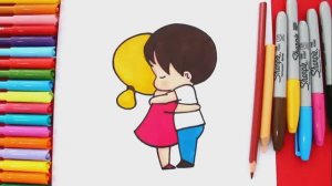 Как нарисовать обнимающихся маленького Мальчика и Девочку